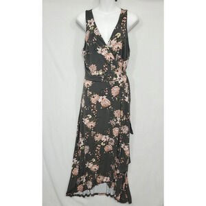 Loft Wrap Tank Dress Women S Maxi High Low Olive Pink Floral‎ Soft Knit Stretch